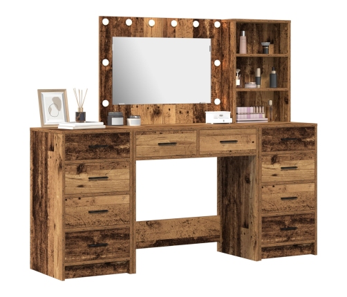 Set de Tocador de 3 Piezas  con LED Madera Antigua Madera Elaborada