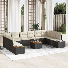 Conjunto de Sofá de Jardín de 11 Piezas con Cojines Negro de Poliratán Acacia
