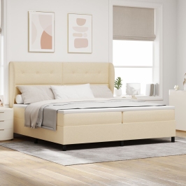 Cama con somier y colchón  - Crema, 200x200 cm de tela