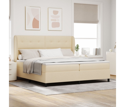 Cama con somier y colchón  - Crema, 200x200 cm de tela