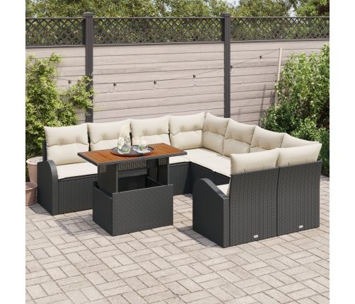 Conjunto de Comedor de Jardín de 9 Piezas con Cojines Negro de Ratán Sintético Acacia