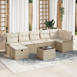 Juego de Sofá de Jardín de 8 Piezas con Cojines Beige Poliratán