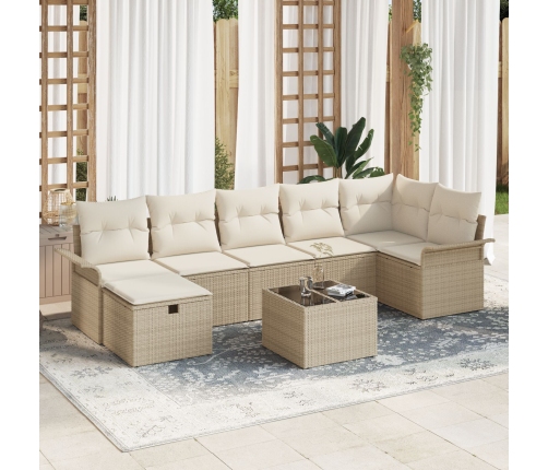 Juego de Sofá de Jardín de 8 Piezas con Cojines Beige Poliratán