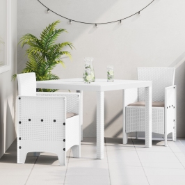 Juego de Comedor de Jardín de 3 Piezas con Cojines Blanco Ratán Sintético