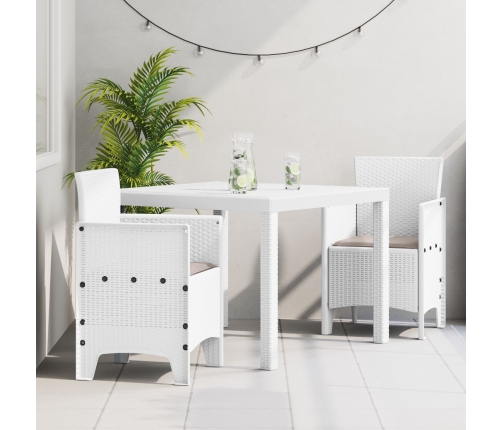 Juego de Comedor de Jardín de 3 Piezas con Cojines Blanco Ratán Sintético