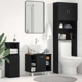 Cabinet de baño  Negro Roble 60x32x54 cm Madera Ingenierizada