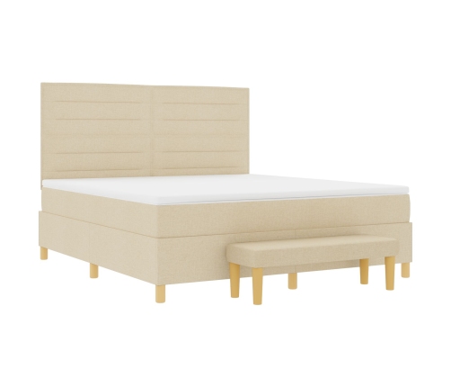 Cama Box Spring  con Colchón y Banco Crema 180x200 cm Tela