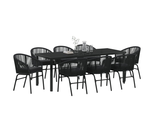 Set de comedor de jardín  de 9 piezas negro de poliratán