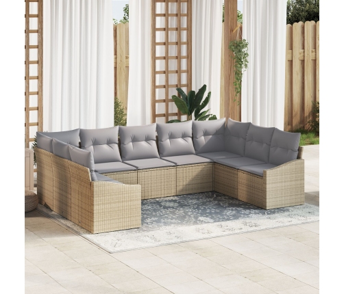 Set de Sofás de Jardín  de 9 Piezas con Cojines Beige Ratán Poliéster