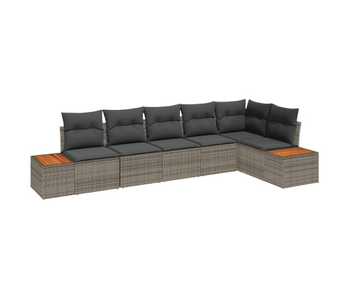 Set de Sofá de Jardín de 6 Piezas con Cojines Gris Poliratán Acacia