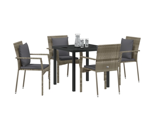 Juego de Comedor de Jardín  de 5 Piezas con Cojines Gris Poliratán