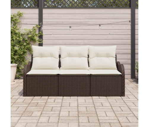 Set de Sofá de Jardín  de 3 Piezas con Cojines Marrón Rattan Poli