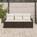 Set de Sofá de Jardín  de 3 Piezas con Cojines Marrón Rattan Poli