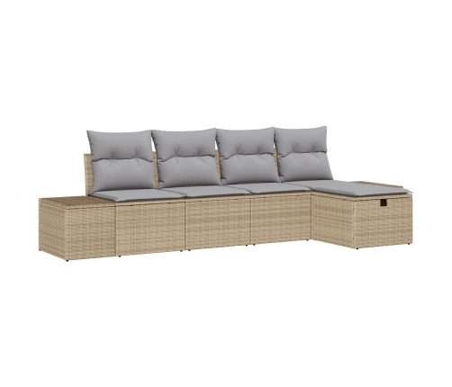 Conjunto de Sofá de Jardín  de 5 Piezas con Cojines Beige de Poliratán