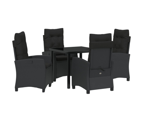 Conjunto de Comedor de Jardín de 5 Piezas con Cojines Poliratán Negro