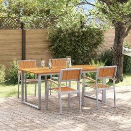 Juego de Comedor de Jardín de 5 Piezas en Gris Acero y Madera Sólida de Acacia