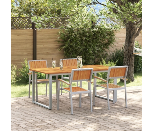 Juego de Comedor de Jardín de 5 Piezas en Gris Acero y Madera Sólida de Acacia