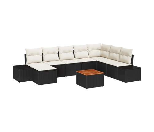 Conjunto de Sofás de Jardín  de 9 piezas con Cojines Negro Poliratán Acacia