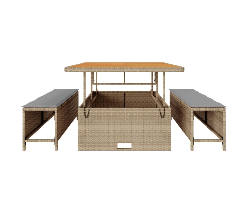 Conjunto de Comedor de Jardín de 3 Piezas con Cojines Beige de Ratán Polímero y Acacia