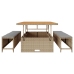 Conjunto de Comedor de Jardín de 3 Piezas con Cojines Beige de Ratán Polímero y Acacia