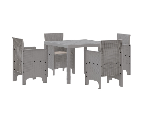 Juego de Comedor de Jardín de 5 Piezas  con Cojines Gris Claro Ratán Poliéster