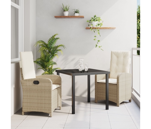 Set de Comedor de Jardín de 3 Piezas con Cojines Beige Poliratán