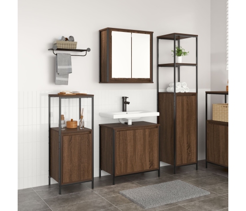 Conjunto de Muebles de Baño  de 3 Piezas en Madera Elaborada de Roble Marrón
