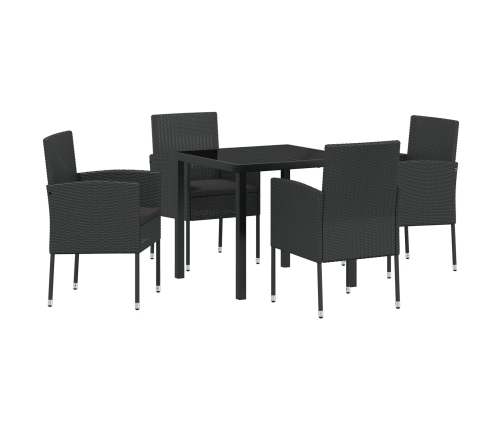 Juego de Comedor de Jardín  de 5 Piezas con Cojines de Ratán Poliéster Negro