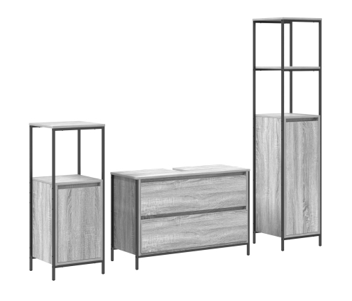 Conjunto de Muebles de Baño de 3 Piezas  Gris Sonoma de Madera Elaborada