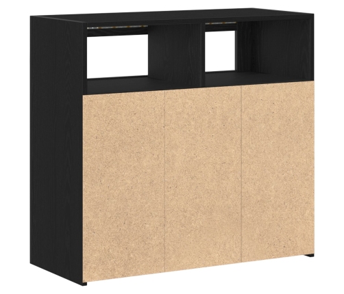 Sideboard  con luces LED en negro y roble, 80x35x75 cm, de madera