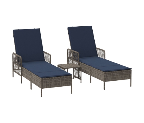 Tumbona Set de 3 Gris y azul marino Ratán PE, metal Plegable