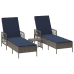 Tumbona Set de 3 Gris y azul marino Ratán PE, metal Plegable