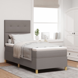 Cama Base Tapizada con Colchón Taupe 100x200 cm Tela