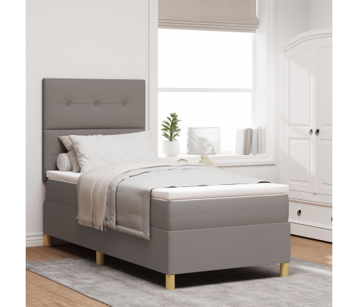 Cama Base Tapizada con Colchón Taupe 100x200 cm Tela
