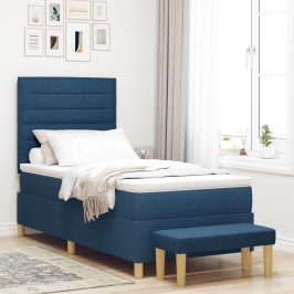 Cama con base de resortes  con colchón y banco azul 100x200 cm tela