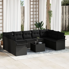 Juego de Sofá de Jardín de 10 Piezas con Cojines Beige Poliratán
