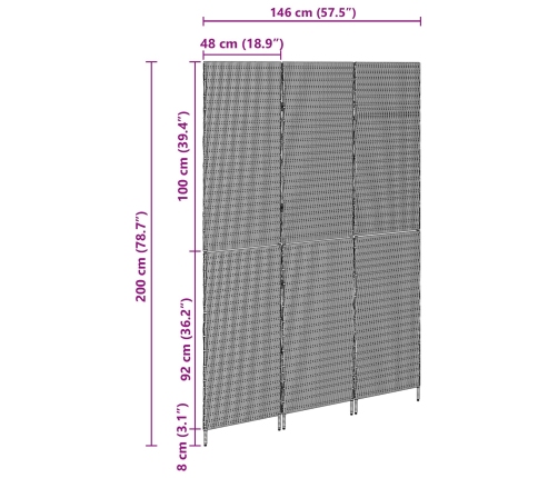 Divisor de habitación  3 paneles plegable beige 146x200 cm de poliratán