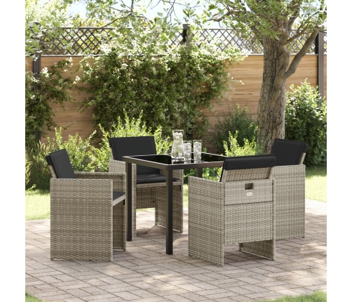 Conjunto de Comedor Jardinero de 5 Piezas con Cojines de Ratan PE Gris Claro