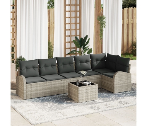 Set de Sofá de Jardín de 7 Piezas con Cojines Gris Poliratán