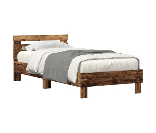 Estructura de Cama  con Luces LED Madera Vieja 75x190 cm Madera de Ingeniería