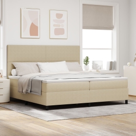 Cama con Somier  con Colchón Beige Claro 200x200 cm Tela de Sarga