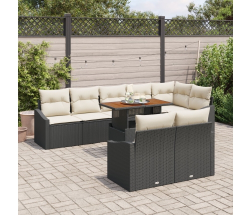 Conjunto de Comedor de Jardín de 9 Piezas con Cojines Negro Poliratán Acacia