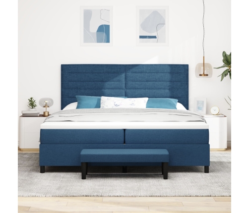 Cama Box Spring con Colchón y Banco Azul 200x200 cm Tela