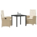 Set de Comedor de Jardín de 3 Piezas con Cojines Beige Poliratán