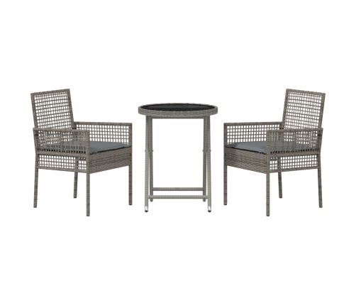 Conjunto de Bistro de Jardín de 3 Piezas con Cojines Gris de Poliratán