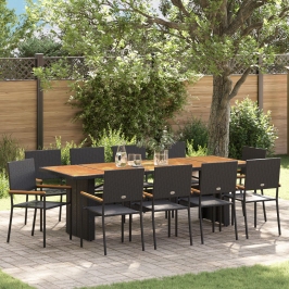 Juego de Comedor de Jardín de 11 Piezas  Ratané Negros