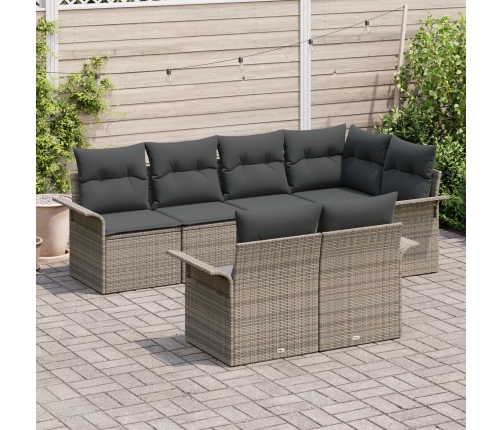 Set de Sofás de Jardín de 7 Piezas con Cojines Gris de Ratán Sintético