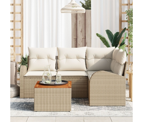 Juego de Sofá de Jardín de 5 Piezas con Cojines Beige Poliratán Acacia