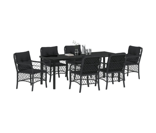 Juego de Comedor de Jardín de 7 Piezas con Cojines Poliratán Negro