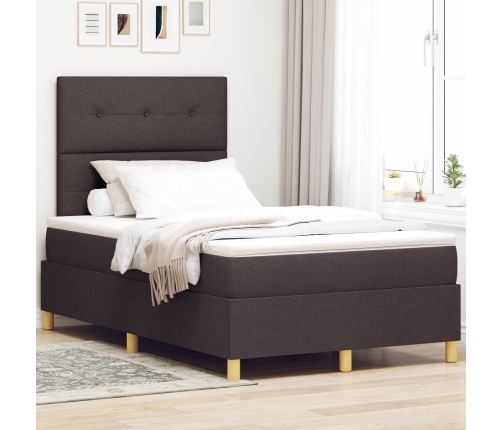 Estructura de Cama con Colchón Marrón oscuro Tela 120 x 200 cm